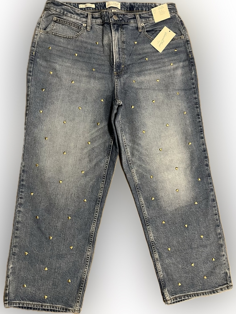 Universal Thread Heart Studded Vintage Straight Jeans Size 17S NWT Medium Wash